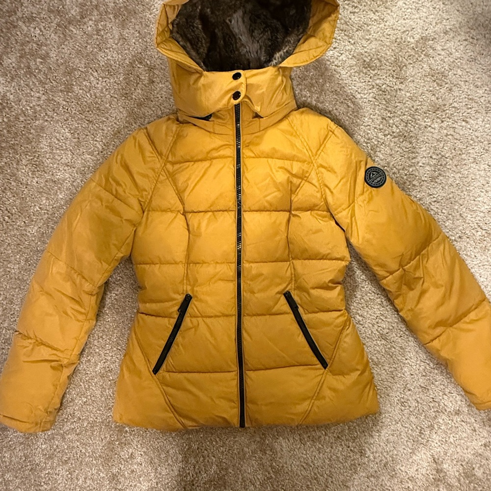 Golden Puffer Jacket with Hood